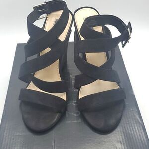 Forever 21 Black Strappy Wedges Size 7.5